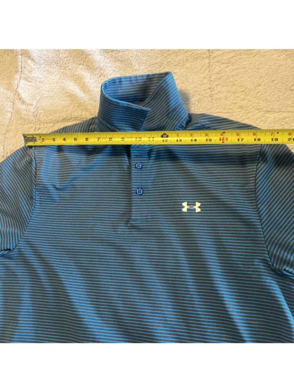 Under Armour HeatGear Golf Polo Shirt Blue Striped Loose Fit Mens Large - Picture 4 of 11